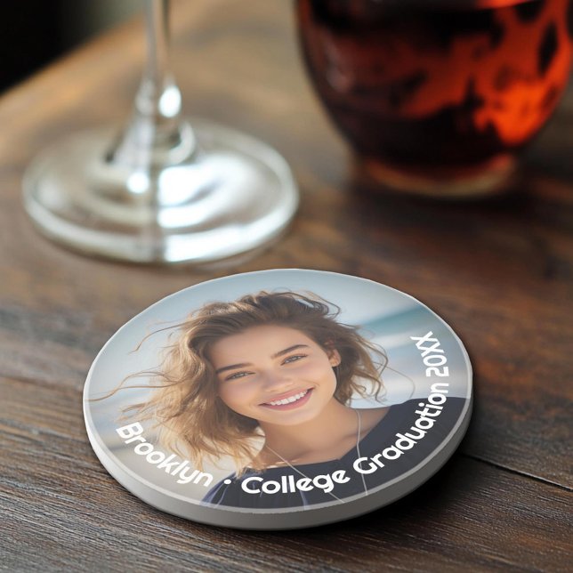 Modern Photo - Retro Text - Personal Coaster (Sandstone Coaster)