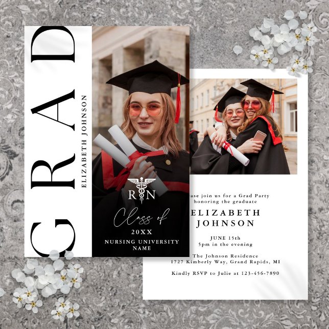 Modern Photo RN Nurse Graduation Party Invitation (Modern Photo RN Nurse Graduation Party Invitation)