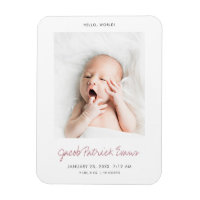 Modern Photo Rose Gold Girl Birth Announcement Magnet