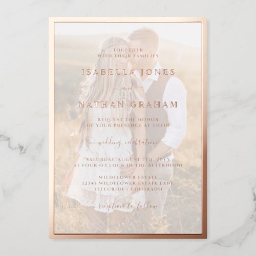 Modern Photo Rose Gold Wedding Foil Invitation
