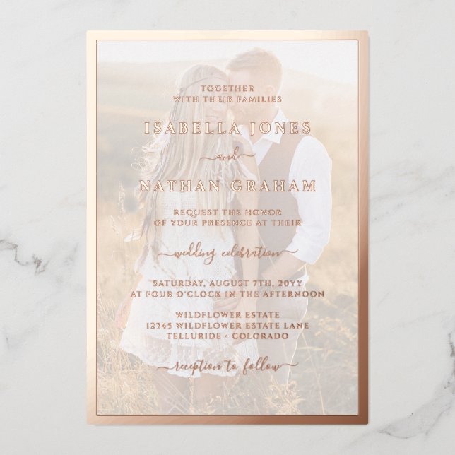 Modern Photo Rose Gold Wedding Foil Invitation (Front)