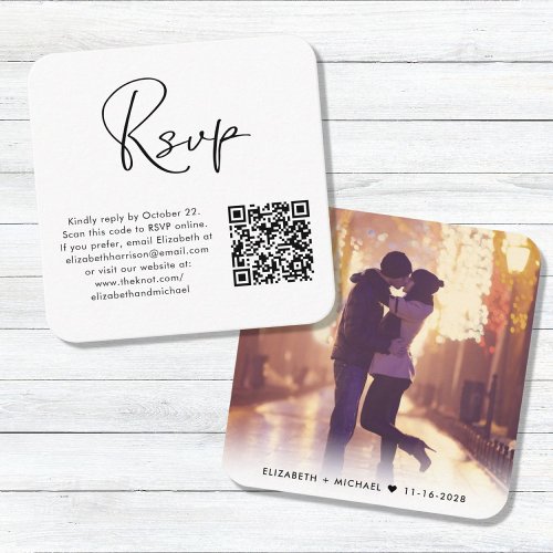 Modern Photo RSVP QR Code Wedding Enclosure Card