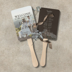 Modern Photo Rustic Brown Wedding Program Fan