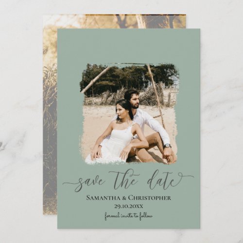  Modern Photo Sage Green Save the Date 