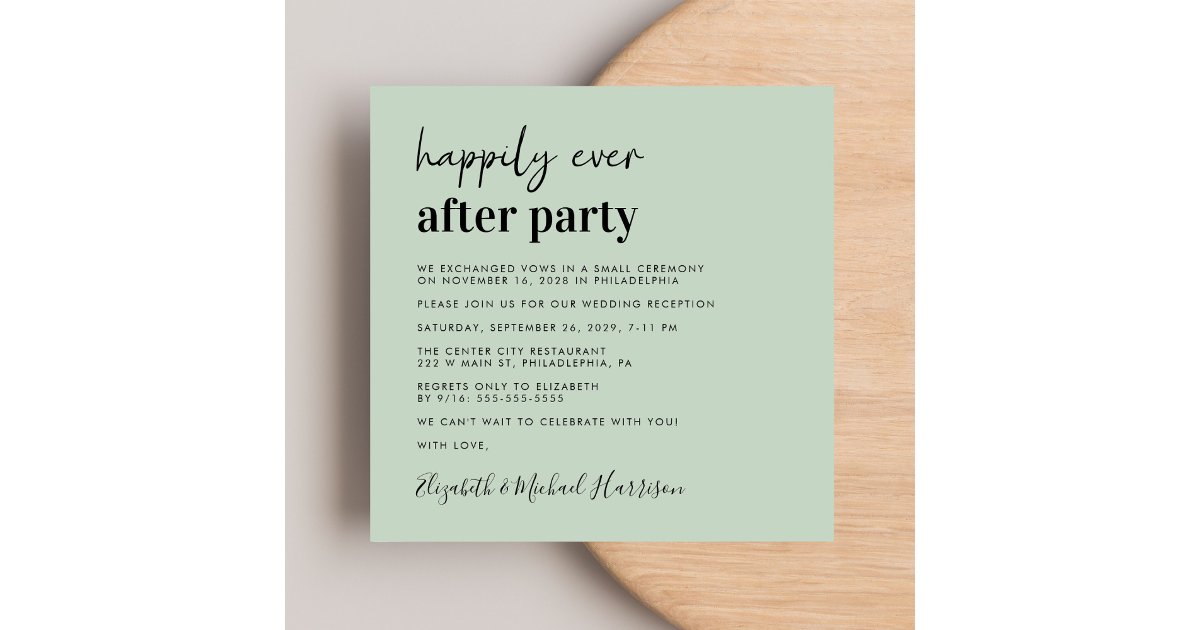 Modern Photo Sage Green Wedding Reception Invitation | Zazzle