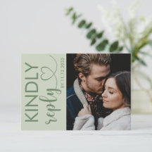 Modern Photo & Sage Green Wedding RSVP Card