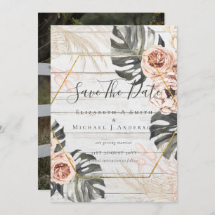 Modern Photo Save Dates PAMPAS Coral Tropical