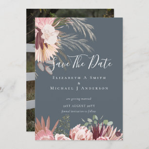 MODERN PHOTO SAVE DATES - Pampas Grass Burgundy