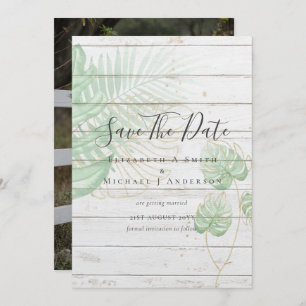 Modern Photo SAVE DATES Topical Leaves Gold