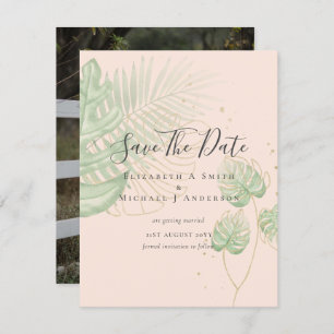 Modern Photo SAVE DATES Topical Leaves Gold