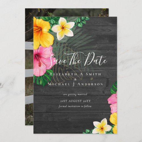 Modern Photo Save Dates TROPICAL FLOWERS Beach