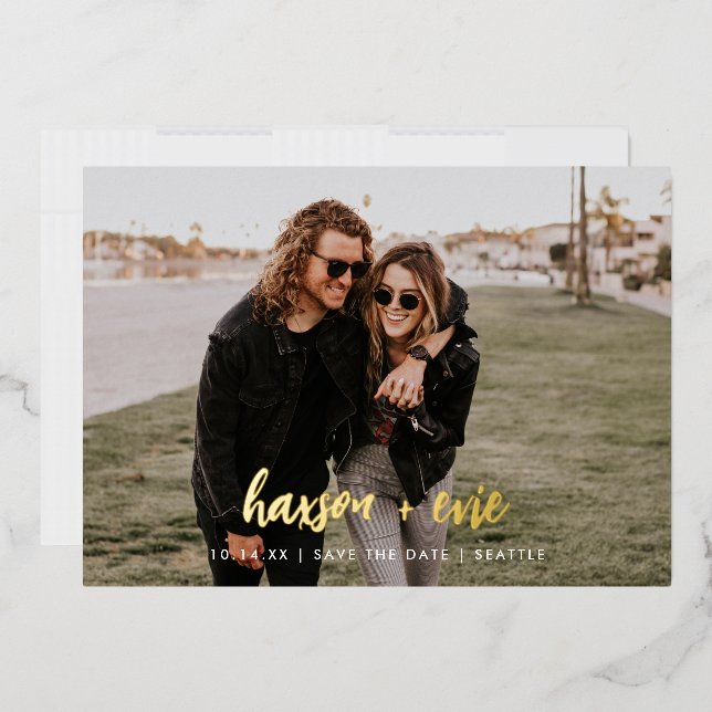 Modern Photo Save The Date Bold Foil Names Invitation (Envelope)