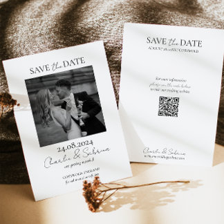 Modern Photo Save the Date Card with QR Code