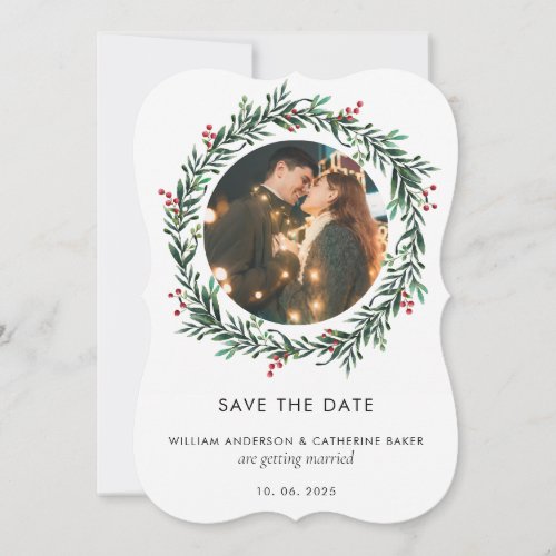 Modern Photo Save The Date Engaged Rustic Gingham Holiday Card