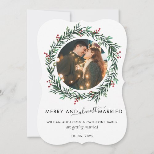 Modern Photo Save The Date Engaged Rustic Gingham Holiday Card