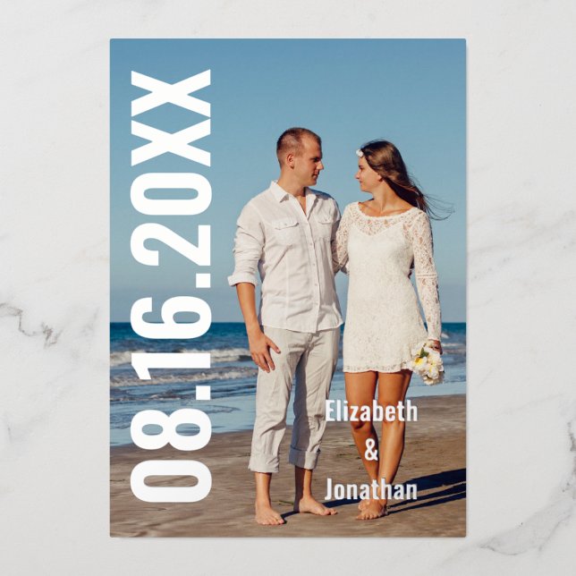 Modern Photo Save The Date Foil Invitation (Front)