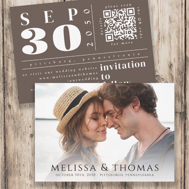 Modern Photo Save the Date QR Code Simple Brown (Creator Uploaded)