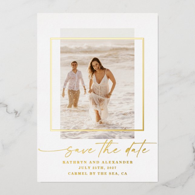 Modern Photo Save The Date Real Gold Foil Invitati Foil Invitation (Front)