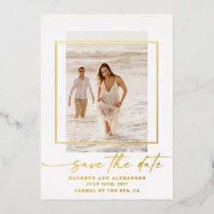 Modern Photo Save The Date Real Gold Foil Invitati Invitation