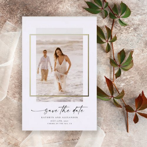 Modern Photo Save The Date Real Gold Foil Invitation
