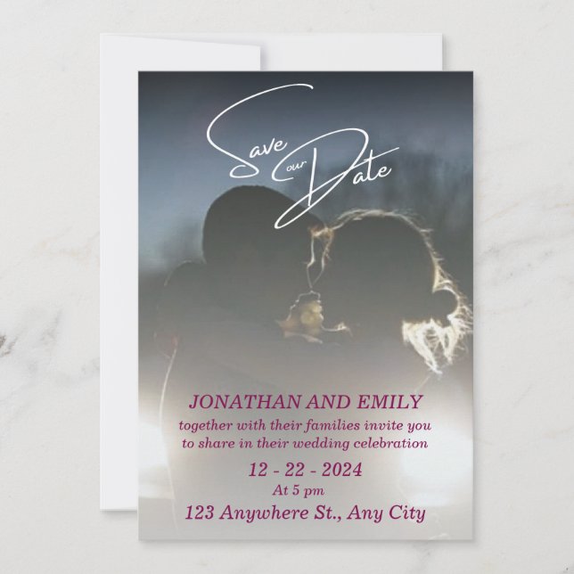 Modern Photo Save the Date Wedding Card (Front)