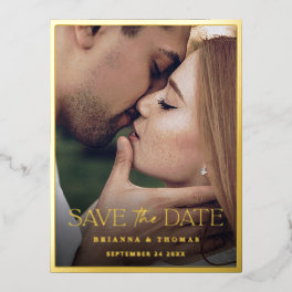 Modern Photo Save the Date Wedding Gold Foil Invitation Postcard