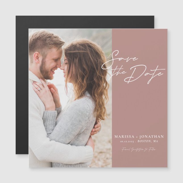 Modern Photo Save The Date Wedding Magnetic Card (Front/Back)