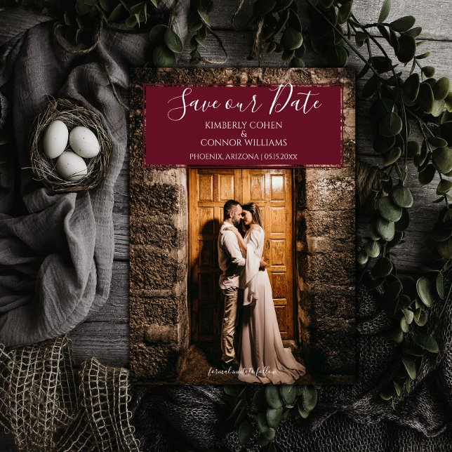Modern Photo Save the Date | Wine Red (Wine Red Modern Photo Save the Date)