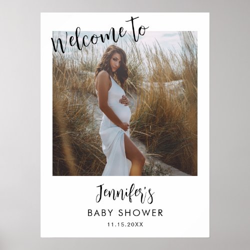 Modern Photo Script  Baby Shower Welcome Poster