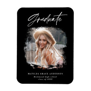 Modern photo script black and white graduation magnet