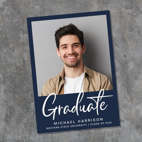 Modern Photo Script Blue Graduation Announcement