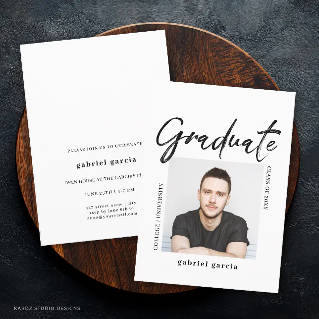 Grad Party Invite Script Modern Photo Script College Graduate Party Invitation | Zazzle