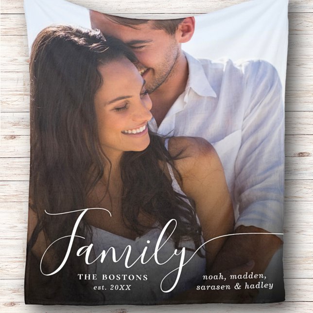 Modern Photo Script Couple Family Love Names Date Sherpa Blanket (Creator Uploaded)