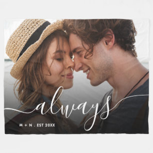 Modern Photo Script Couple Love Always Family Fleece Blanket