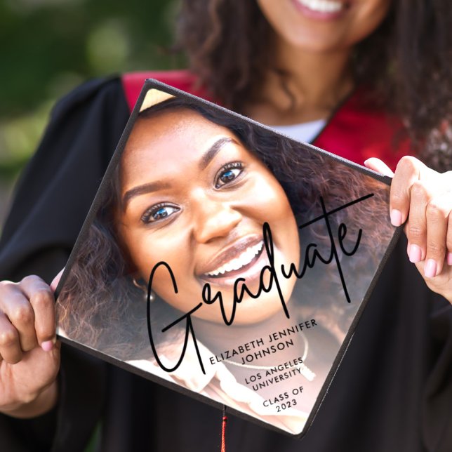 Modern photo script custom personalized graduation cap topper (Creator Uploaded)