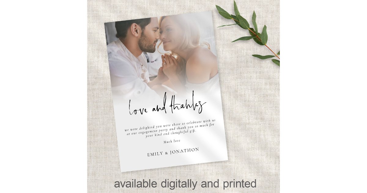 Engaged Text Script Modern Photo Script Engagement Love and Thanks Card | Zazzle