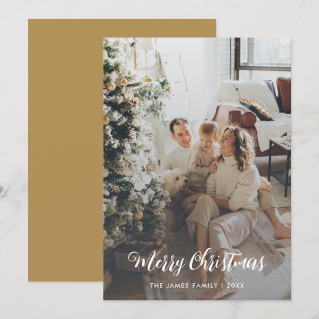 Modern Photo Script Family Christmas Card  (Front/Back)