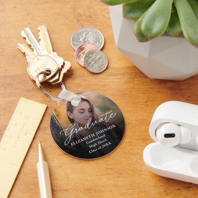 Modern Photo Script Graduate Keychain (Desk)