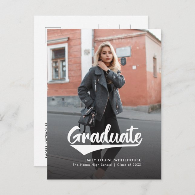 Modern Photo Script Graduation 2026 Script Announcement Postcard (Front/Back)