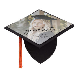 Modern Photo Script Graduation Cap Topper