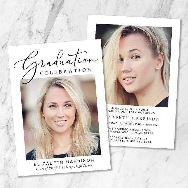 Grad Party Invite Script Modern Photo Script Graduation Party Invitation | Zazzle
