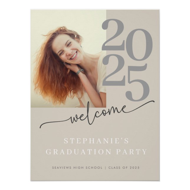 Modern Photo Script Graduation Party Welcome Poster (Front)