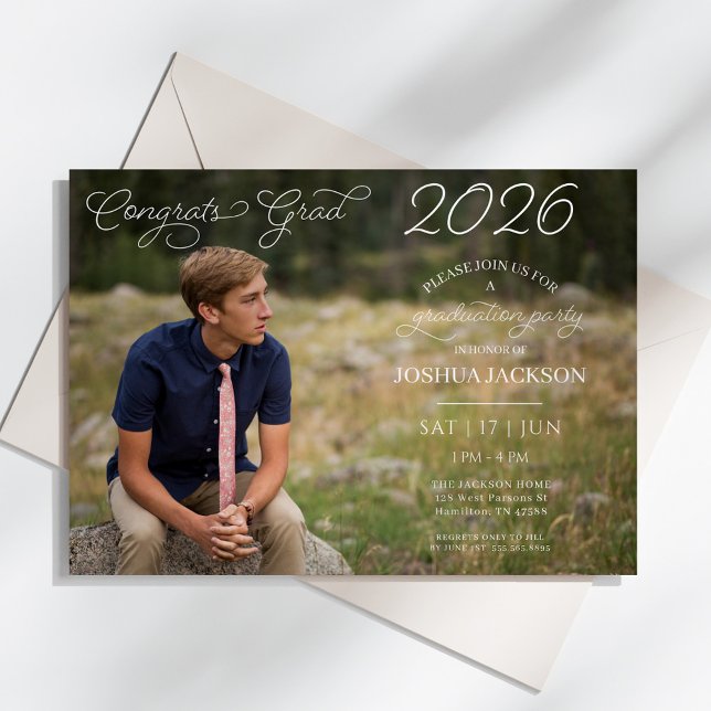 Modern Photo Script Horizontal Graduation Party Invitation (Modern Photo Script Horizontal Graduation Party Invitation)