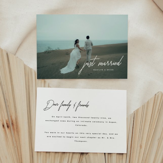 Modern Photo Script 'Just Married' Wedding Announcement (Creator Uploaded)