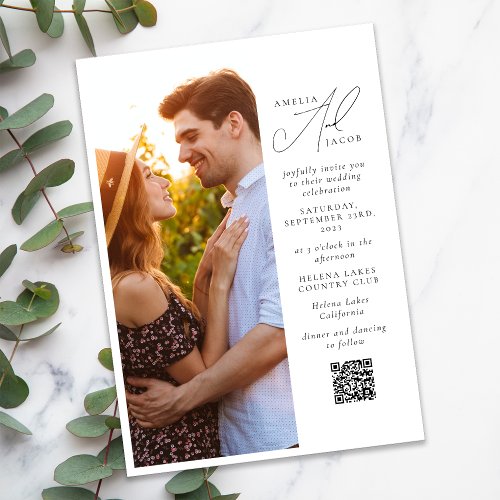 Modern Photo Script QR Code Wedding Invitation