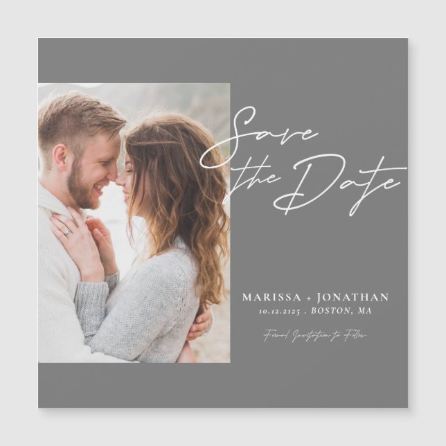 Modern Photo Script Save The Date Magnetic Card (Front)
