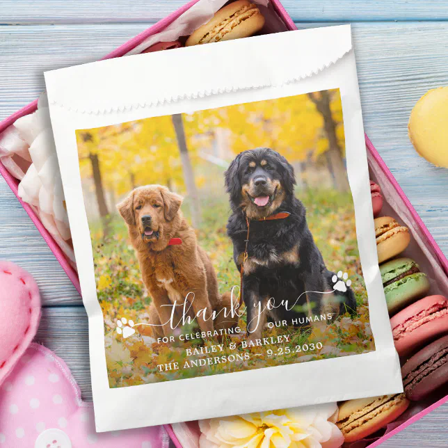 Modern Photo Script Thank You Dog Pet Wedding Favor Bag | Zazzle