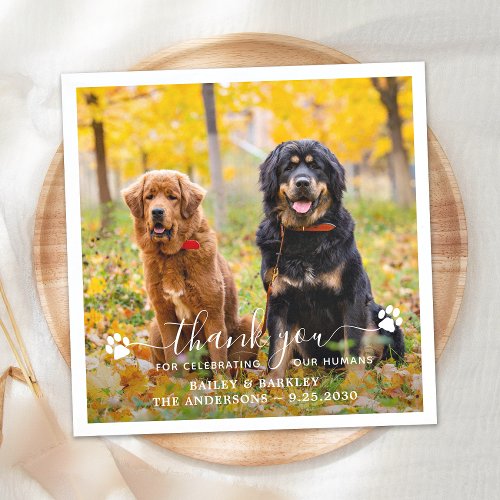 Modern Photo Script Thank You Dog Pet Wedding Napkins