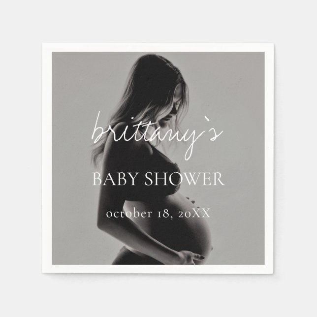 Modern Photo Script Typography Baby Shower Napkins (Front)