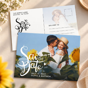 Modern Photo Script Wedding Save the Date Postcard